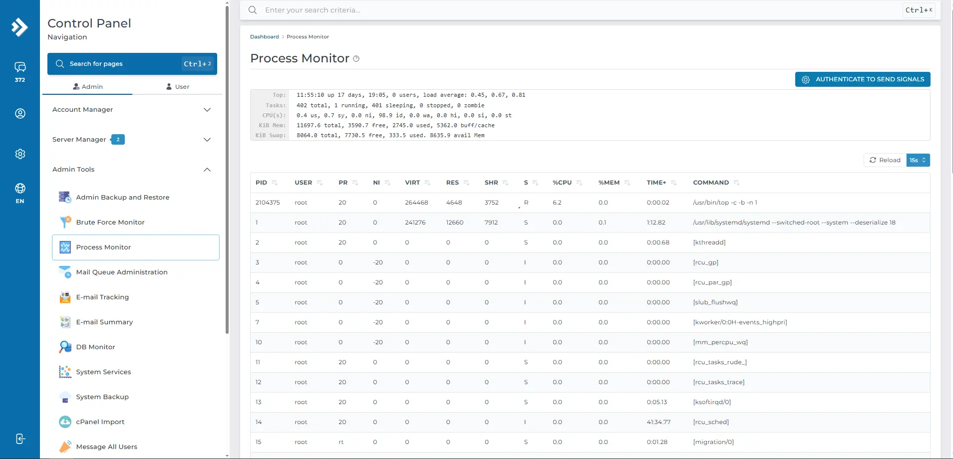 Kiểm soát tiến trình dịch vụ Hosting VPS