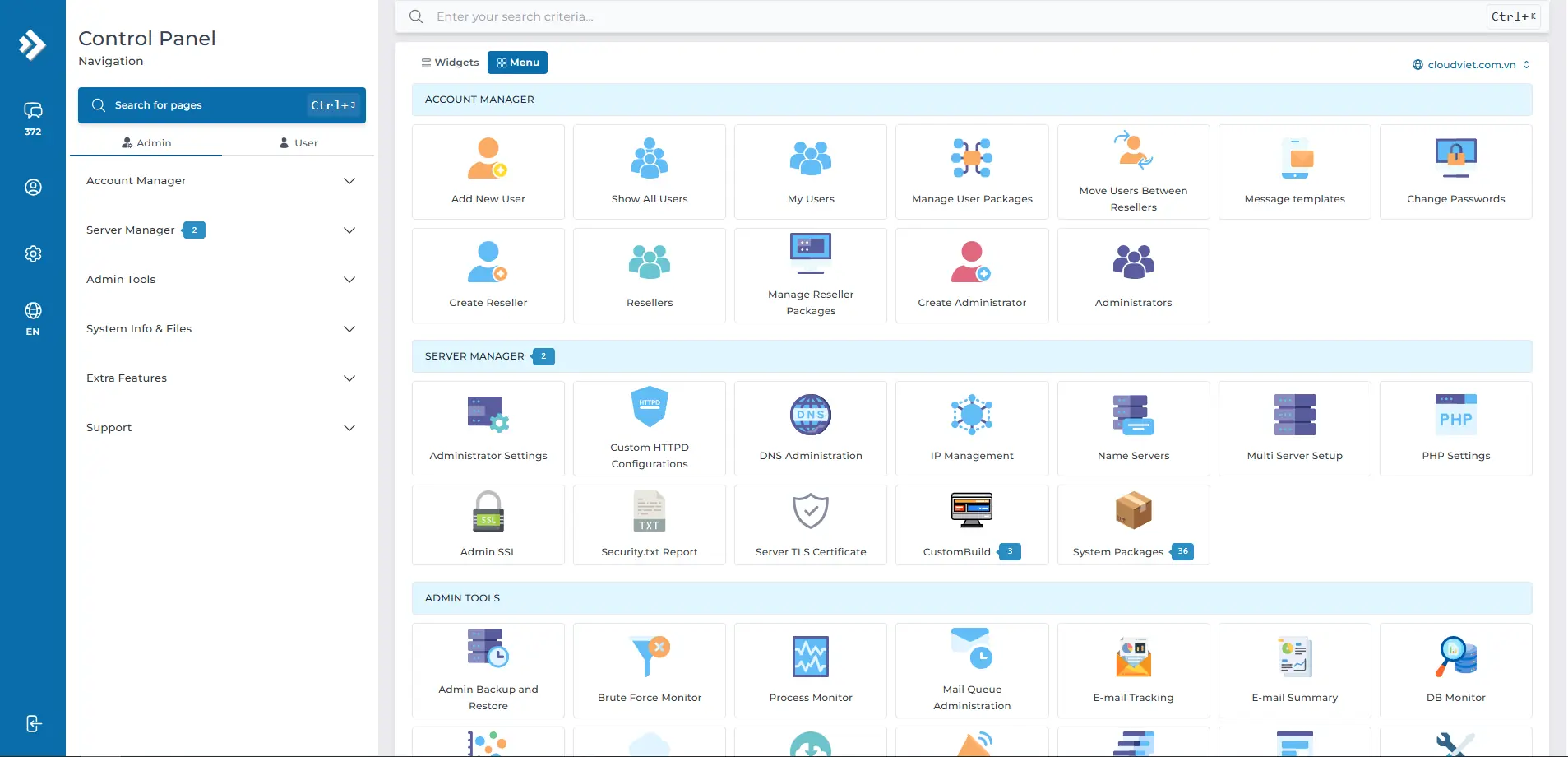 Giao diện quản trị DirectAdmin